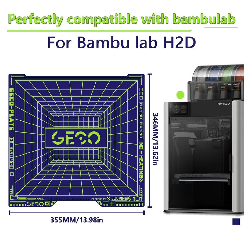 Wefuit JUUPINE H2D/H2S Build Plate Geco Plate,355x346MM PLA Cold Plate (No Heating) Energy Saving 0℃ Printing Flexible Removable Spring Steel Hot Bed No Glue Required for Bambu Lab H2D/H2S 3D Printer - Image 4
